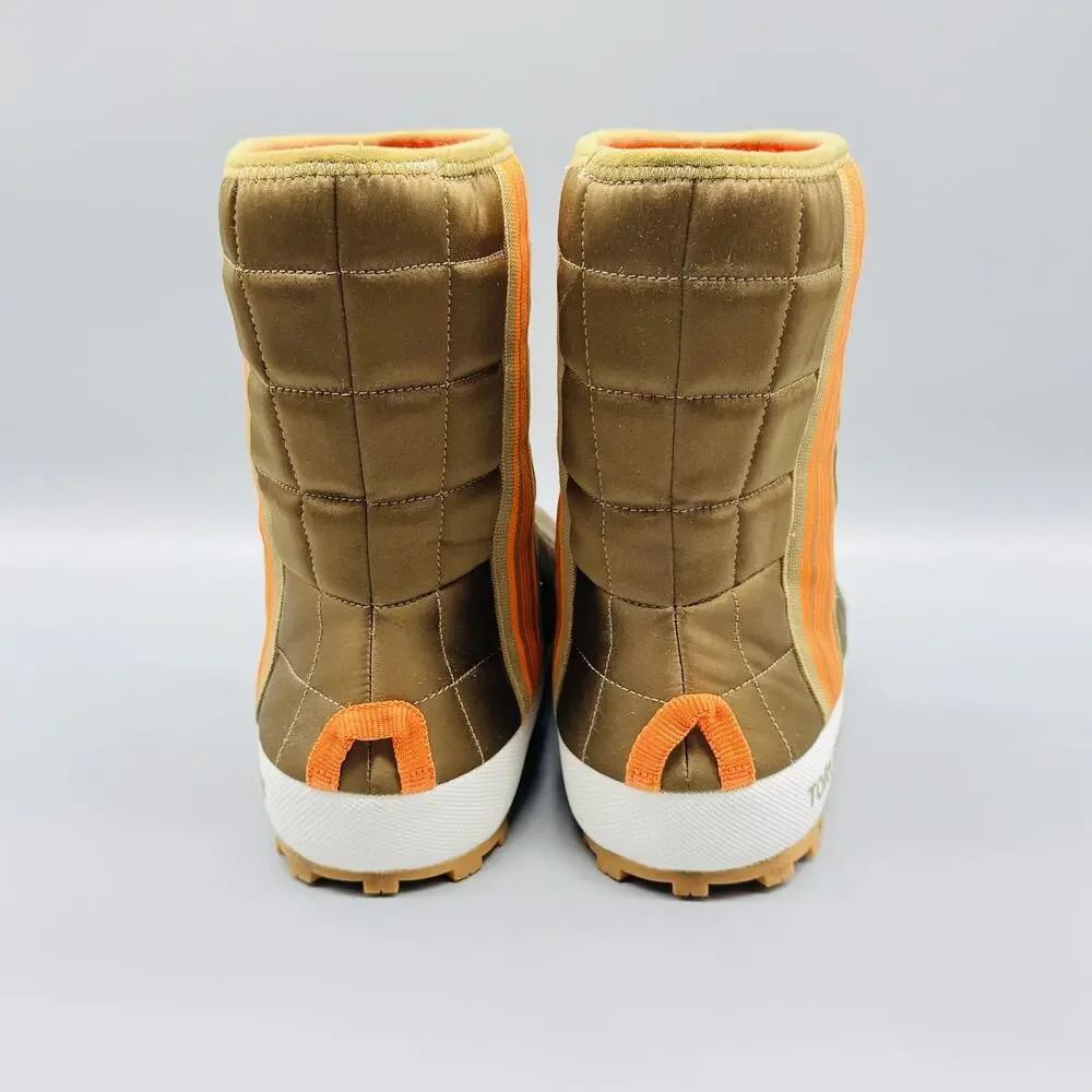 Tory Burch Boots Womens 7 Brown Orange Nylon Sport Quilted Puffer Stripe Winter